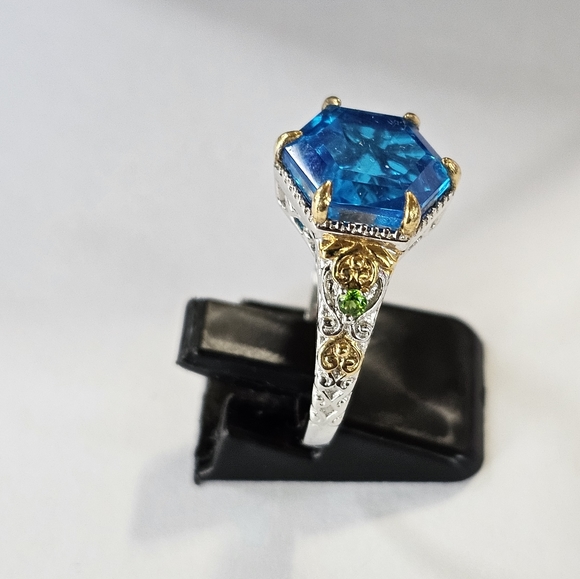 Genuine Caribbean Quartz & Chrome Diopside Ring Platinum over 925/18k Sz 9 - Picture 2 of 6